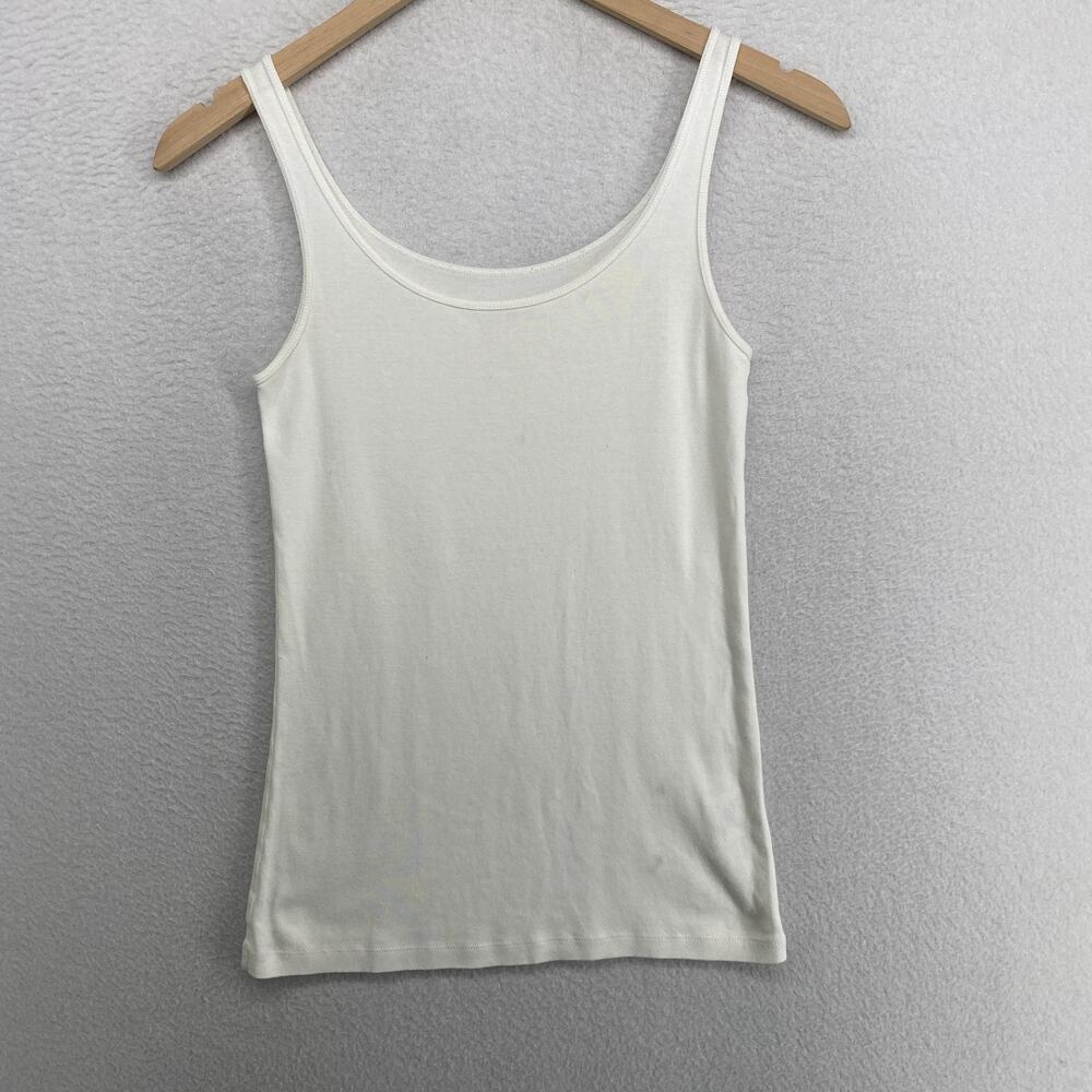 EILEEN FISHER Tank Top XS Slim Ribbed Jersey Organic Cotton Cami Scoopneck White